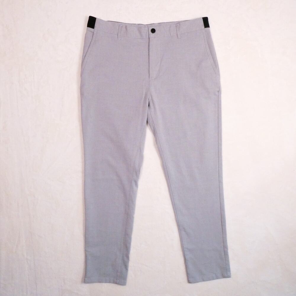 ZARA Grey Twill Trousers Size L Contrast Waistband Flat Front Clean Look